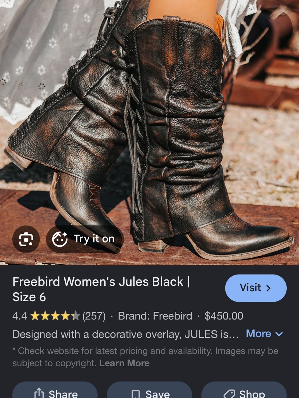 Freebird Black/brown Jules  Distressed Lace-Up Mid-Calf Boots - Picture 3 of 6